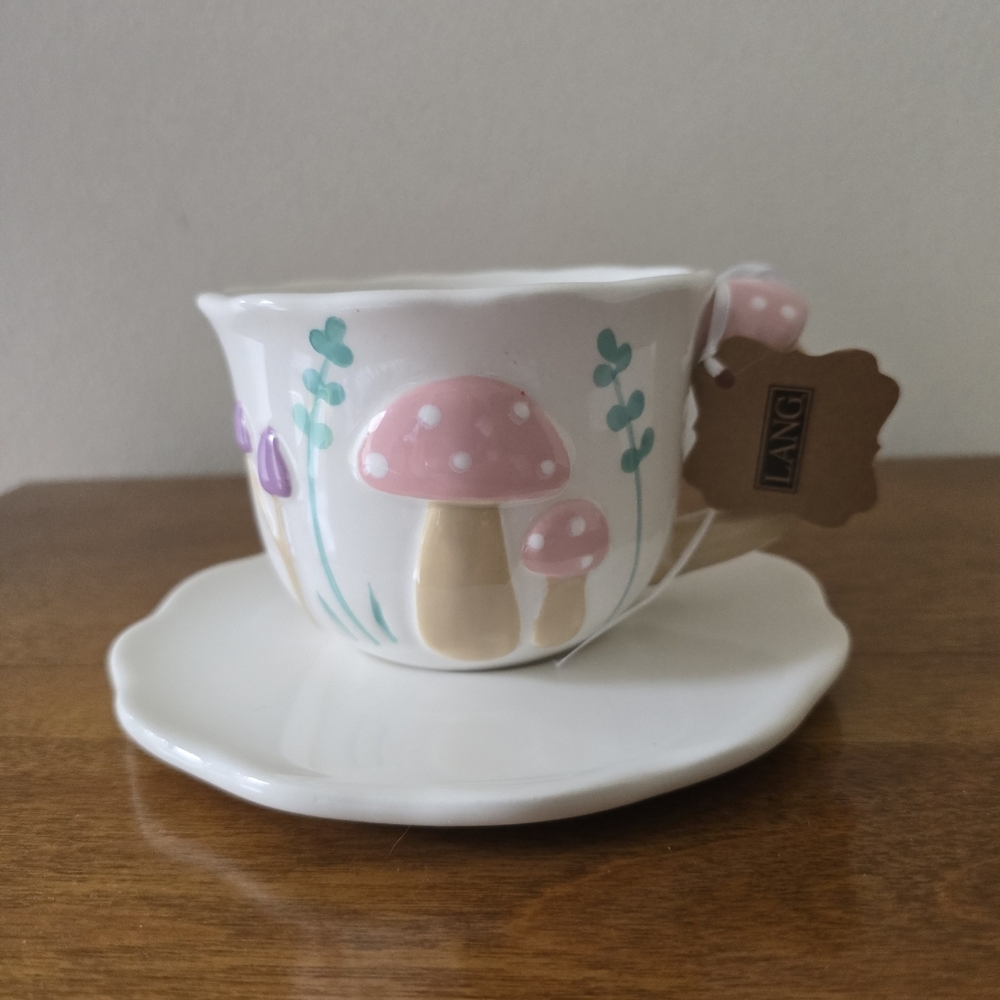 Lang Pink and Cream Mushroom Mug with Saucer